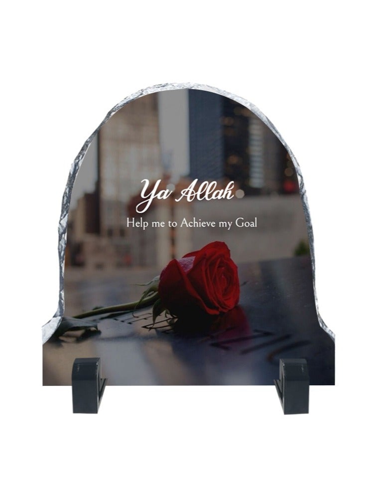 Service Zone Protective Printed White Rock Shape Marble Photo Frame for Table Top Ya Allah Help Me To Achieve My Goal  - Image 1