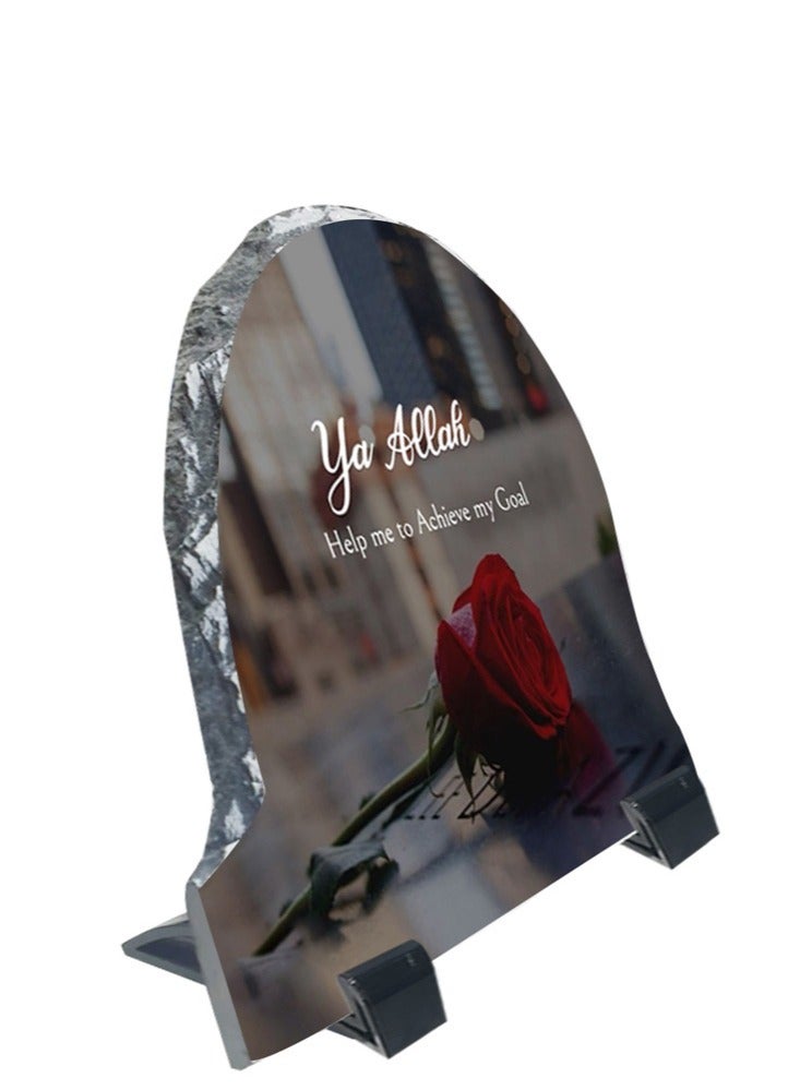 Service Zone Protective Printed White Rock Shape Marble Photo Frame for Table Top Ya Allah Help Me To Achieve My Goal  - Image 2