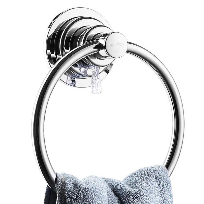BOPai Drill Free Powerful Vacuum Suction Cup Towel Ring Shower Washcloth Hand Towel Round Holder - Image 1