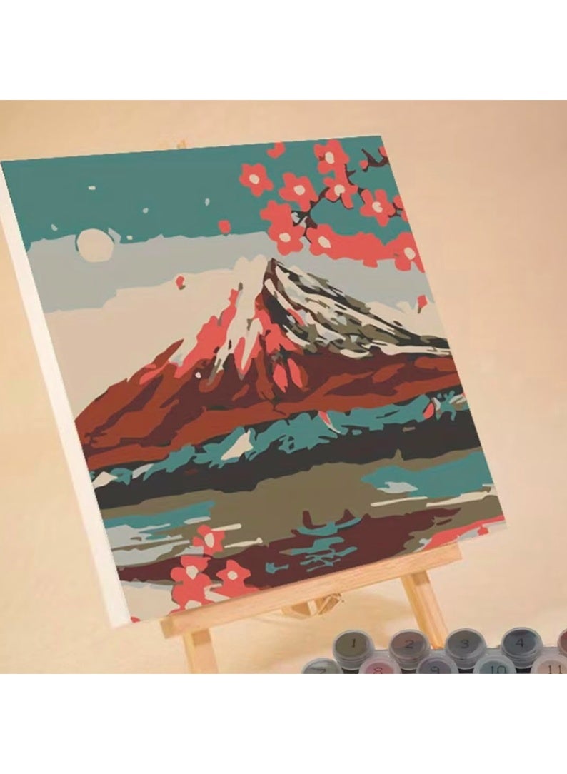 Paint by Numbers 20×20 cm – Snowy Mountain and Cherry Blossoms