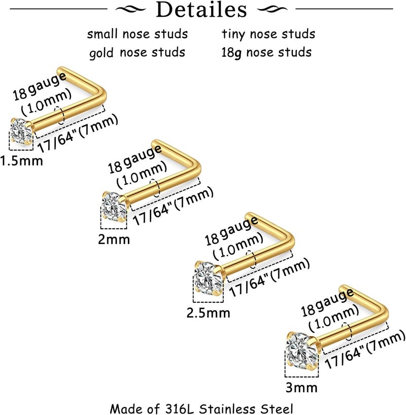 MODRSA Nose Studs 18g & 20g - L-Shaped Surgical Stainless Steel Diamond Studs for Women & Men - Corkscrew Nose Rings - Image 3