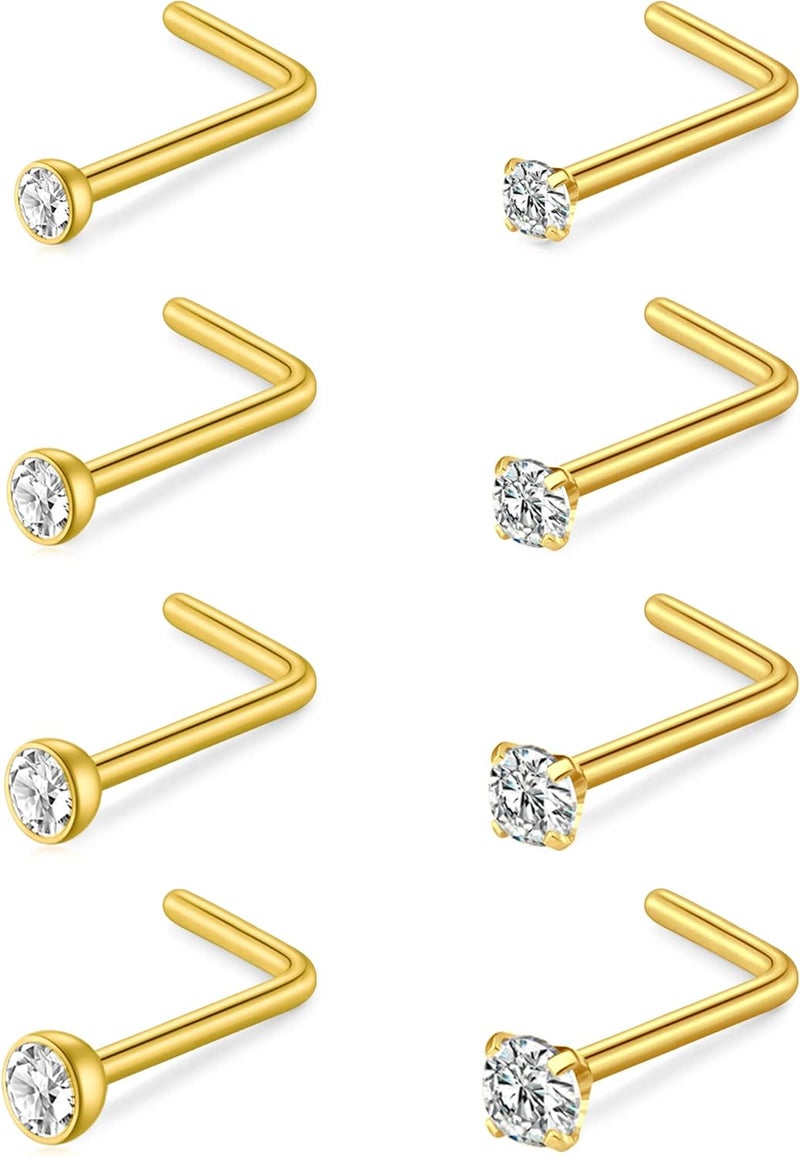 MODRSA Nose Studs 18g & 20g - L-Shaped Surgical Stainless Steel Diamond Studs for Women & Men - Corkscrew Nose Rings - Image 1