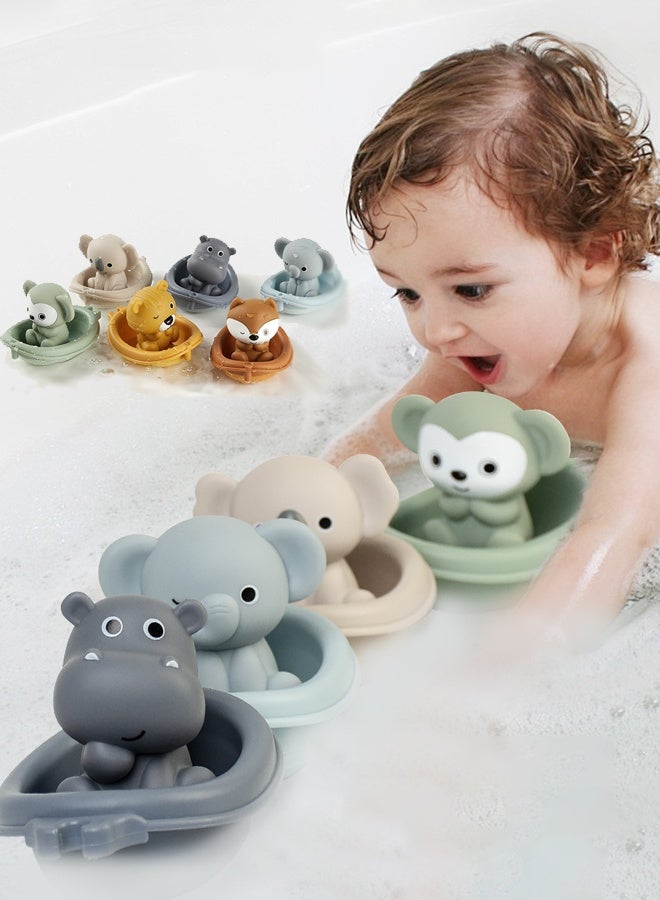 12 Pieces Kids Cute Animal Bath Toys Set For Toddler, Bathtime, Bathroom Toys, Stackable Toys, Floating Boat Toy, Gifts For Girls Boys - Image 1