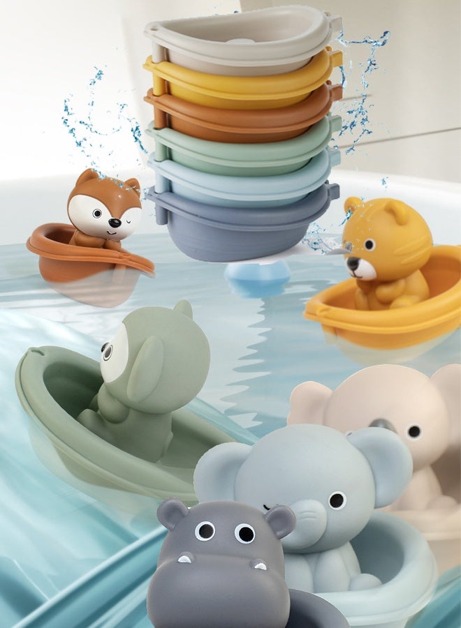 12 Pieces Kids Cute Animal Bath Toys Set For Toddler, Bathtime, Bathroom Toys, Stackable Toys, Floating Boat Toy, Gifts For Girls Boys - Image 3