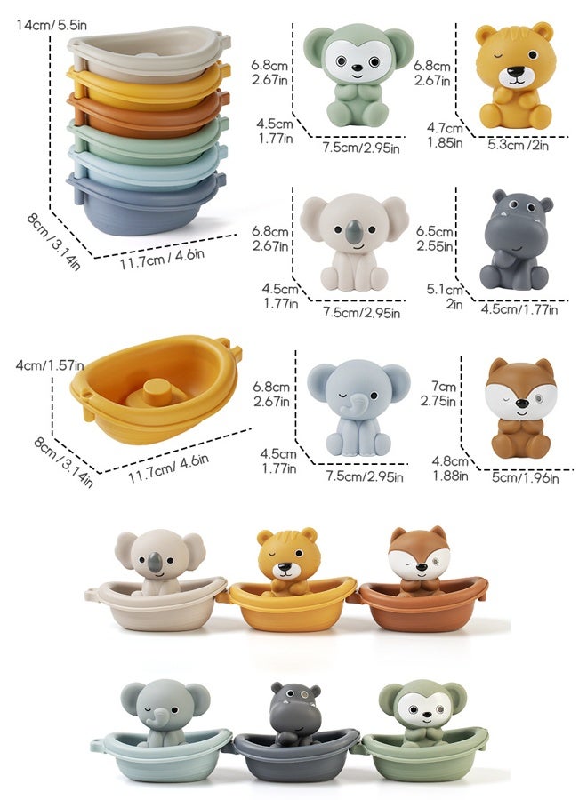 12 Pieces Kids Cute Animal Bath Toys Set For Toddler, Bathtime, Bathroom Toys, Stackable Toys, Floating Boat Toy, Gifts For Girls Boys - Image 5