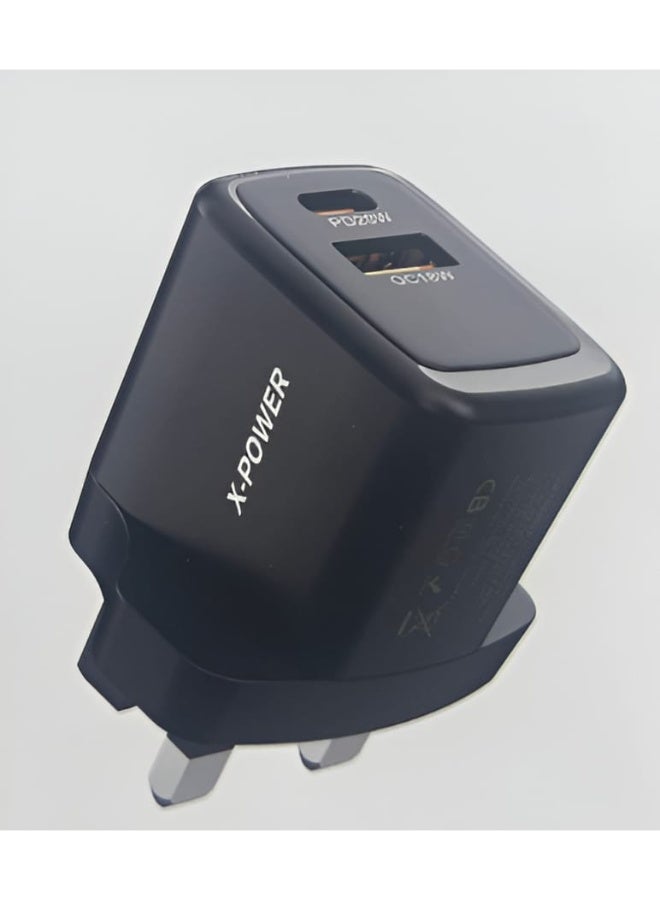 شاحن X-POWER XP-T87AC فائق الكفاءة بتقنية GaN بقوة 38 وات - شريحة ذكية عالية الجودة مع مخرج A+C