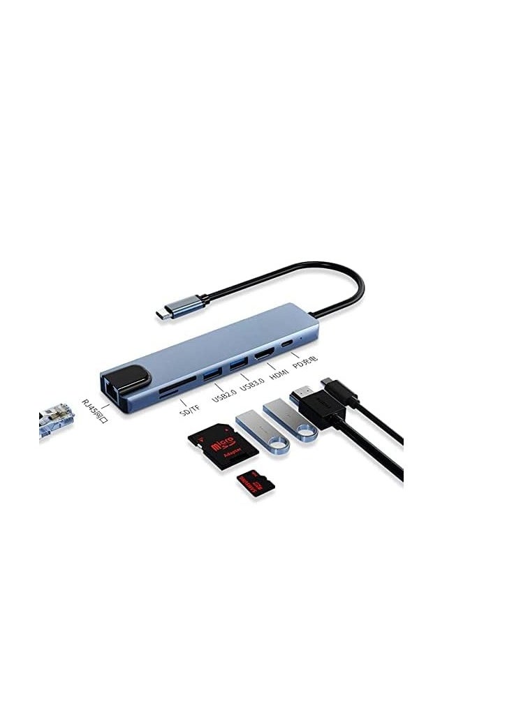 ماركة غير محددة موزع USB C  محول 7 في 1 نوع بمنفذ إلى HDMI ايثرنت RJ45 سرعة 1Gbps توصيل طاقة 100 وات 2 منفذ بيانات 3.0 قارئ بطاقات SD &&& TF متوافق مع ماك بوك برو اير وغيره أجهزة روهزا متعدد الألوان  - Image 2