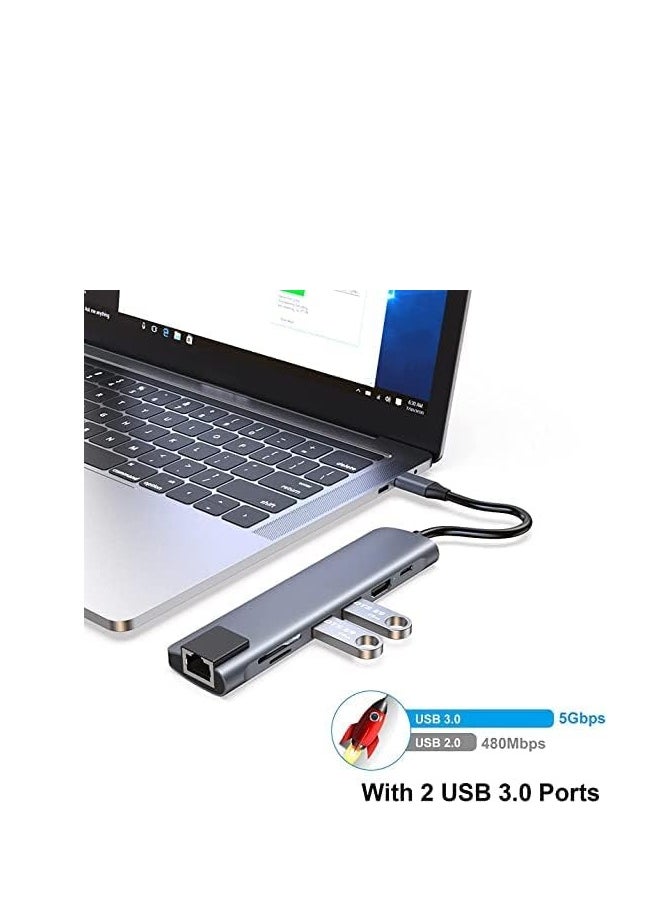 ماركة غير محددة موزع USB C  محول 7 في 1 نوع بمنفذ إلى HDMI ايثرنت RJ45 سرعة 1Gbps توصيل طاقة 100 وات 2 منفذ بيانات 3.0 قارئ بطاقات SD &&& TF متوافق مع ماك بوك برو اير وغيره أجهزة روهزا متعدد الألوان  - Image 3