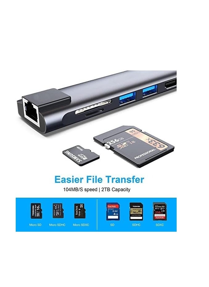 ماركة غير محددة موزع USB C  محول 7 في 1 نوع بمنفذ إلى HDMI ايثرنت RJ45 سرعة 1Gbps توصيل طاقة 100 وات 2 منفذ بيانات 3.0 قارئ بطاقات SD &&& TF متوافق مع ماك بوك برو اير وغيره أجهزة روهزا متعدد الألوان  - Image 4