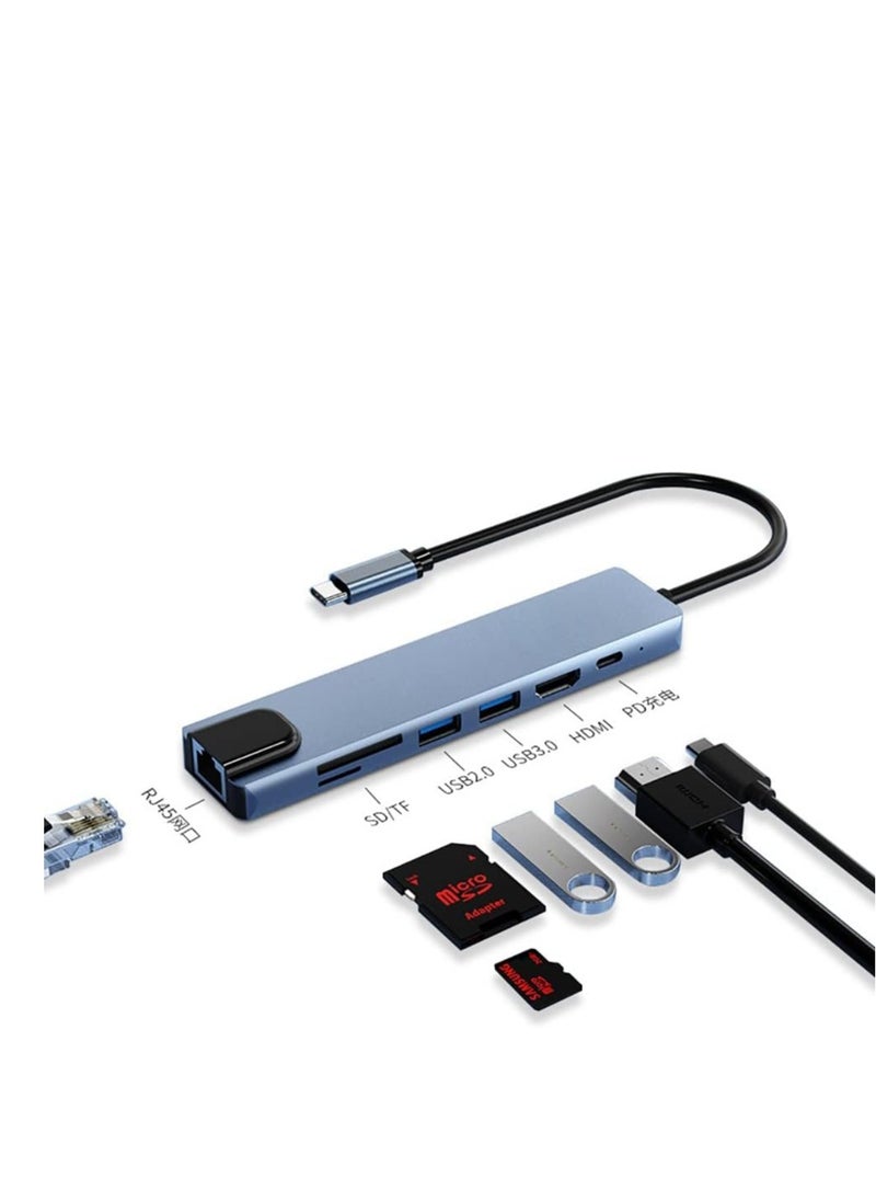 ماركة غير محددة موزع USB C  محول 7 في 1 نوع بمنفذ إلى HDMI ايثرنت RJ45 سرعة 1Gbps توصيل طاقة 100 وات 2 منفذ بيانات 3.0 قارئ بطاقات SD &&& TF متوافق مع ماك بوك برو اير وغيره أجهزة روهزا متعدد الألوان  - Image 1
