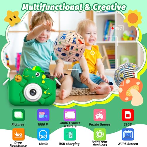 masterbee Kids Camera Toy masterbee Dinosaur Toys Camera for Kid Age 312 ChristmasBirthday Gifts for Boys and Girls 1080P HD Kids Digital Camera Children Camera Gift for 3 4 5 6 7 8 9 10 11 12 Year Old - Image 5