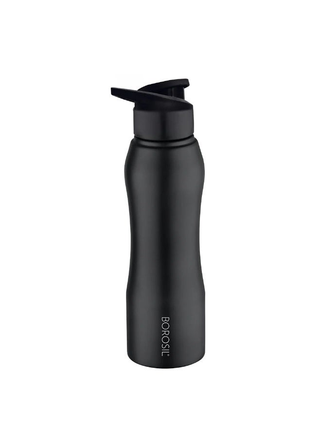 BOROSIL زجاجة ماء من الفولاذ المقاوم للصدأ Grip-n-Sip سوداء، 750 مل - Image 1