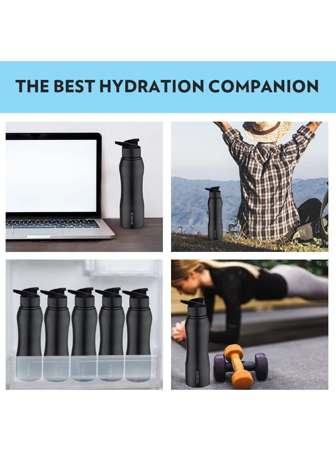 BOROSIL زجاجة ماء من الفولاذ المقاوم للصدأ Grip-n-Sip سوداء، 750 مل - Image 3