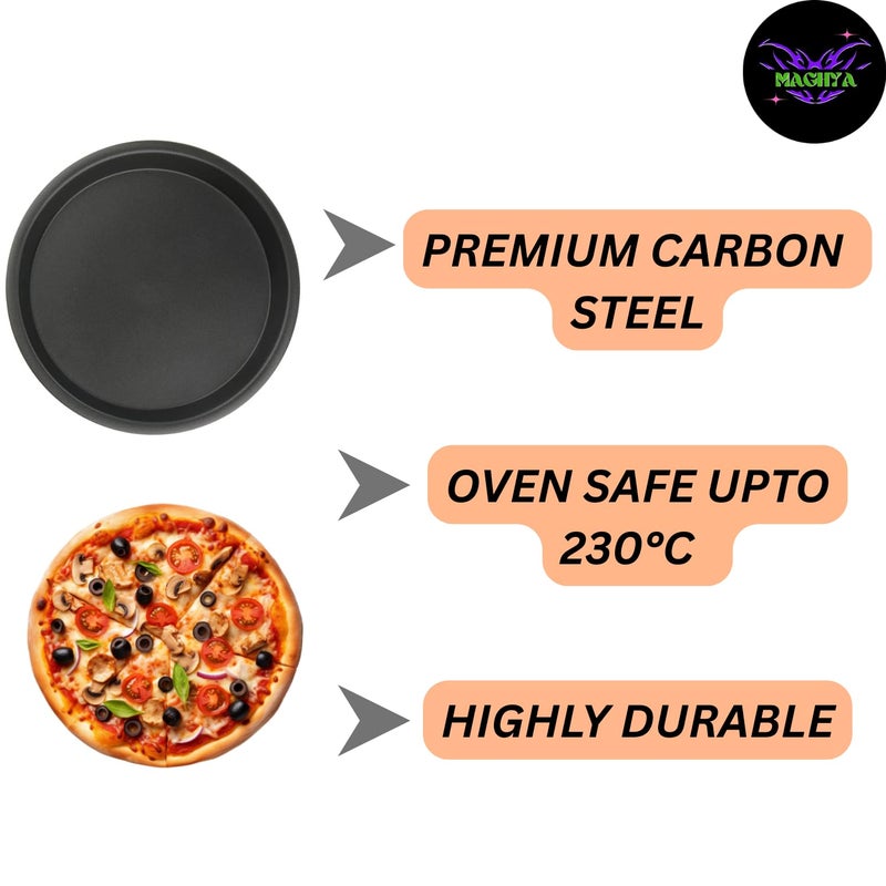 Maghya 9 Inch Pizza Pan Set of 2 | Non-Stick Carbon Steel Round Baking Tray | Microwave, Convection & OTG Safe – Black - Image 3