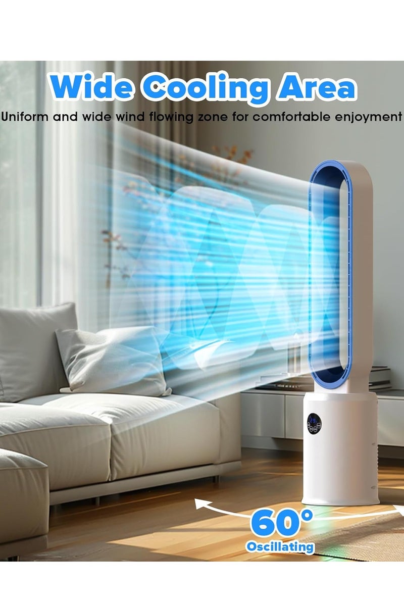 اوٹل مروحة برج بدون شفرات مع مروحة تبريد عن بعد ، مروحة تبريد دائرية الهواء للاستخدام الداخلي ، 24 إعدادات للسرعة ، 12 مؤقت ، مروحة متذبذبة هادئة لغرفة النوم المنزلية ، المكتب ، غرفة المعيشة ، أبيض + أزرق - Image 3