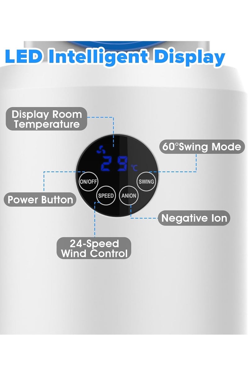 اوٹل مروحة برج بدون شفرات مع مروحة تبريد عن بعد ، مروحة تبريد دائرية الهواء للاستخدام الداخلي ، 24 إعدادات للسرعة ، 12 مؤقت ، مروحة متذبذبة هادئة لغرفة النوم المنزلية ، المكتب ، غرفة المعيشة ، أبيض + أزرق - Image 4