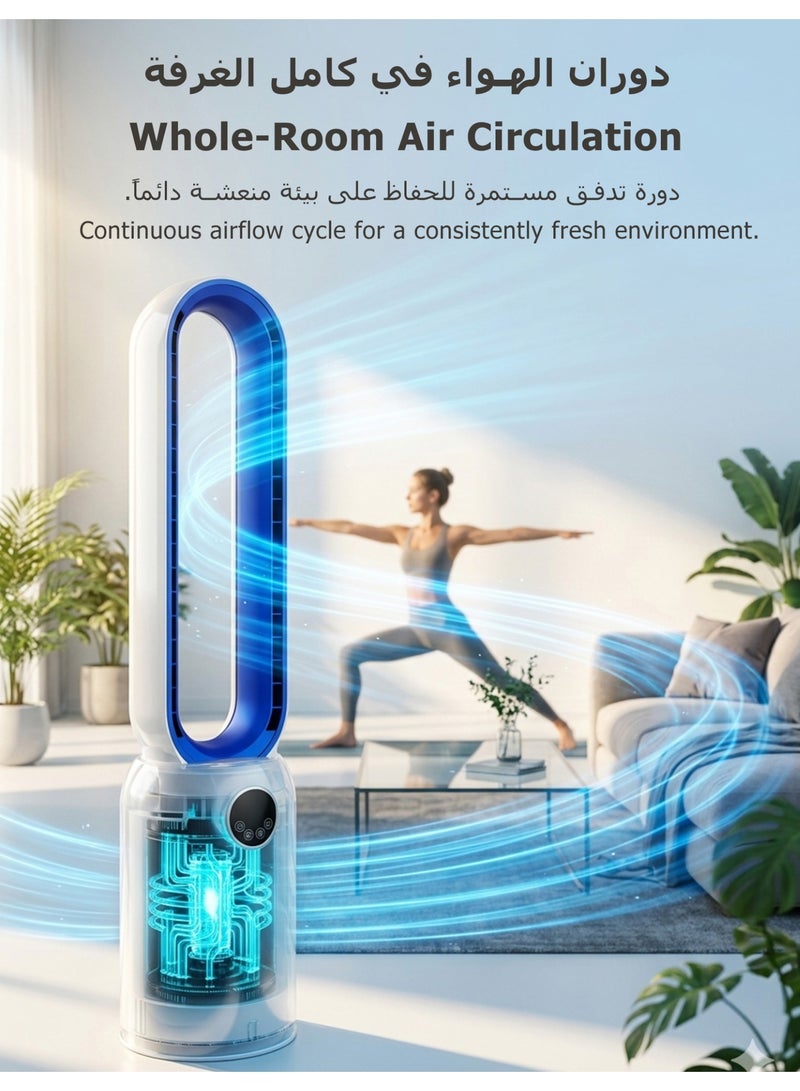اوٹل مروحة برج بدون شفرات مع مروحة تبريد عن بعد ، مروحة تبريد دائرية الهواء للاستخدام الداخلي ، 24 إعدادات للسرعة ، 12 مؤقت ، مروحة متذبذبة هادئة لغرفة النوم المنزلية ، المكتب ، غرفة المعيشة ، أبيض + أزرق - Image 2