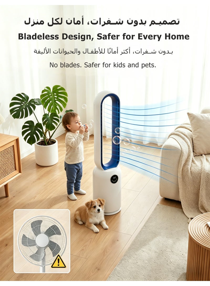 اوٹل مروحة برج بدون شفرات مع مروحة تبريد عن بعد ، مروحة تبريد دائرية الهواء للاستخدام الداخلي ، 24 إعدادات للسرعة ، 12 مؤقت ، مروحة متذبذبة هادئة لغرفة النوم المنزلية ، المكتب ، غرفة المعيشة ، أبيض + أزرق - Image 4