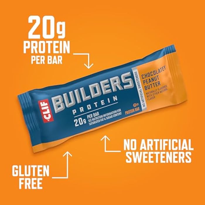 Clif Bar CLIF BUILDERS Protein Bar - Chocolate Peanut Butter Flavor - 20g Plant Based Protein - Gluten Free - Non-GMO - Low Glycemic - No Artificial Sweeteners - 2.4 oz. - Image 5