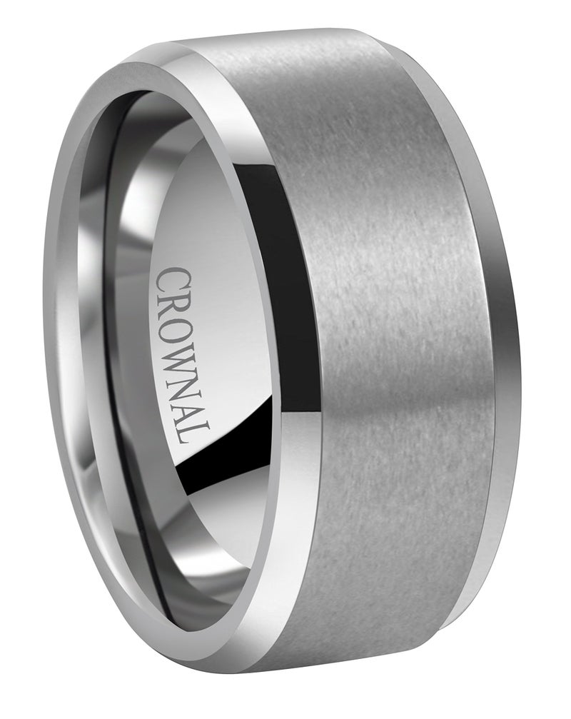 CROWNAL 6mm 8mm 10mm Tungsten Carbide Wedding Band Ring for Men Women in Comfort Fit Beveled Edges and Matte Finish Size 5 To 17 (10mm,16) - Image 1