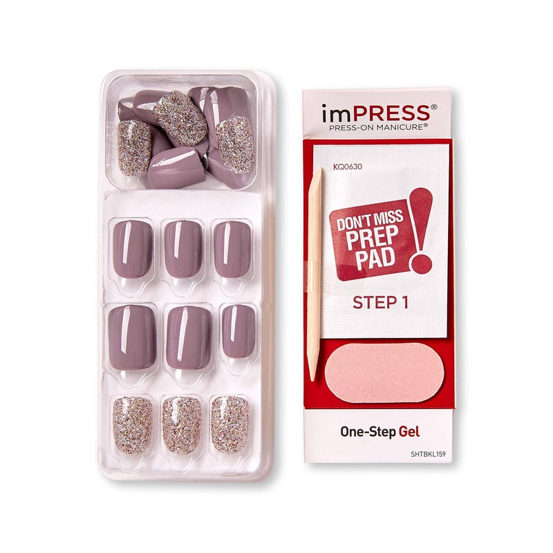 Impress KISS imPRESS Press-On Manicure, Nail Kit, PureFit Technology, Short Press-On Nails, Square, 'Flawless', Includes Prep Pad, Mini Nail File, Cuticle Stick, and 30 Fake Nails Purple and Silver - Image 5
