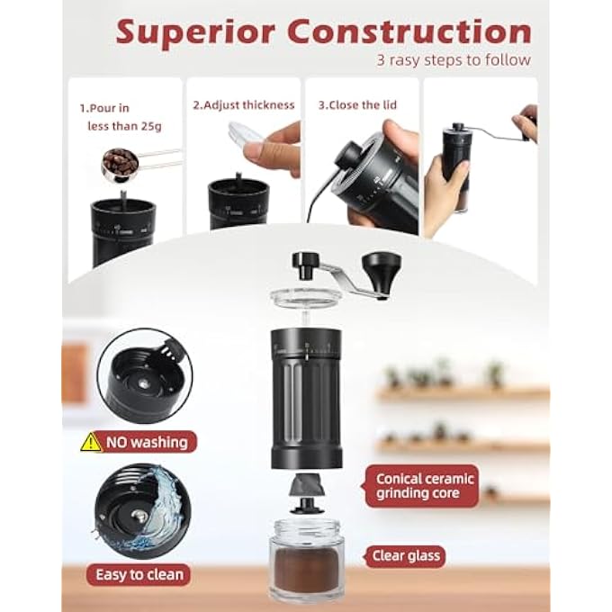Bandai Gcctxc Manual Coffee Grinder With Ceramic Burr Handheld Hand Crank Espresso Grinder For Coarse Drip Fine Pour Over French Press Small Portable For Travel Camping Quiet Adjustable With Grind Settings - Image 5
