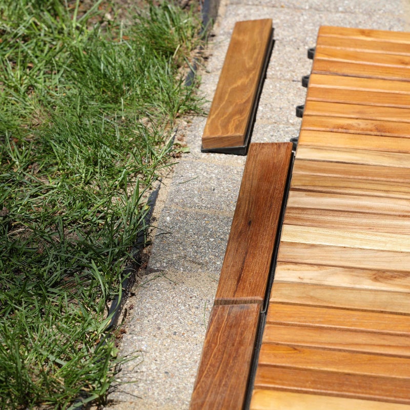 بير ديكور قطع تزيين جانبية مثبتة بدبابيس من Bare Decor Ez-Floor للأرضيات المصنوعة من خشب الساج الصلب (مجموعة من 8 قطع)، بني - Image 4