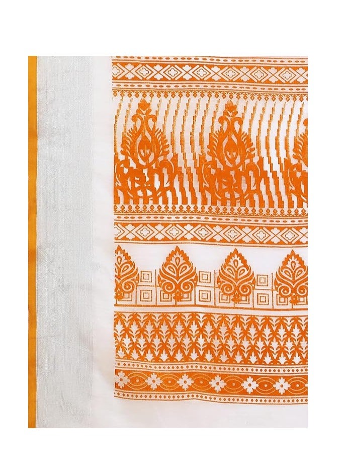 Accessorize Kingdom - Women's Printed Cotton Linen Saree With Unstitched Blouse Piece - Image 1