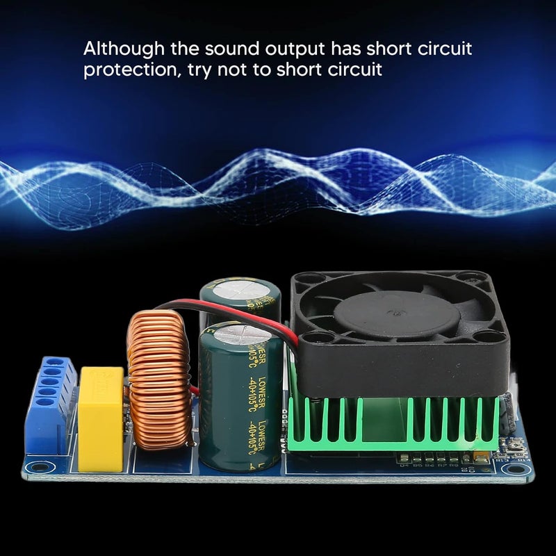 Mono Channel Amplifier Board, High Power 500W HiFi Power Amp Board with Cooling Fan, Efficient Digital Power Amplifier Board for 10 18in 4 8 Ohm Speakers, ±70V DC Dual Power Supply - Image 4