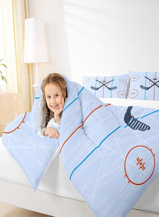 Homewish طقم لحاف هوكي الجليد للأطفال بحجم توين، طقم سرير ملعب الهوكي، ديكور غرفة نوم للأولاد والبنات والبالغين، لحاف مريح لعشاق ألعاب الكرة في فصل الشتاء، إدخال لحاف عصري وأنيق، 2 قطعة، 1 غطاء وسادة - Image 3