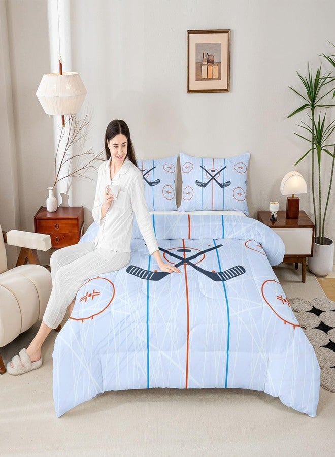 Homewish طقم لحاف هوكي الجليد للأطفال بحجم توين، طقم سرير ملعب الهوكي، ديكور غرفة نوم للأولاد والبنات والبالغين، لحاف مريح لعشاق ألعاب الكرة في فصل الشتاء، إدخال لحاف عصري وأنيق، 2 قطعة، 1 غطاء وسادة - Image 1