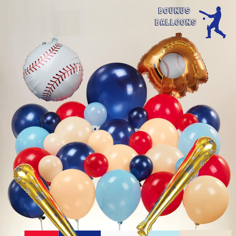 yeewaka Baseball Balloon garland kit 170pcs Navy Blue Red White and Diy large Starburst Baseball bat glove balloons fot Sport theme Party Rookie Year 1st Birthday decorations - Image 4
