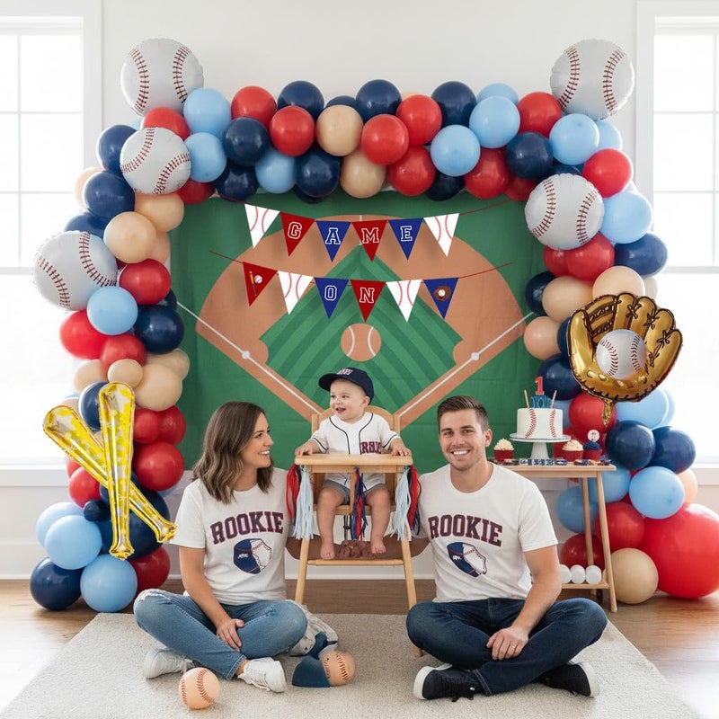 yeewaka Baseball Balloon garland kit 170pcs Navy Blue Red White and Diy large Starburst Baseball bat glove balloons fot Sport theme Party Rookie Year 1st Birthday decorations - Image 5