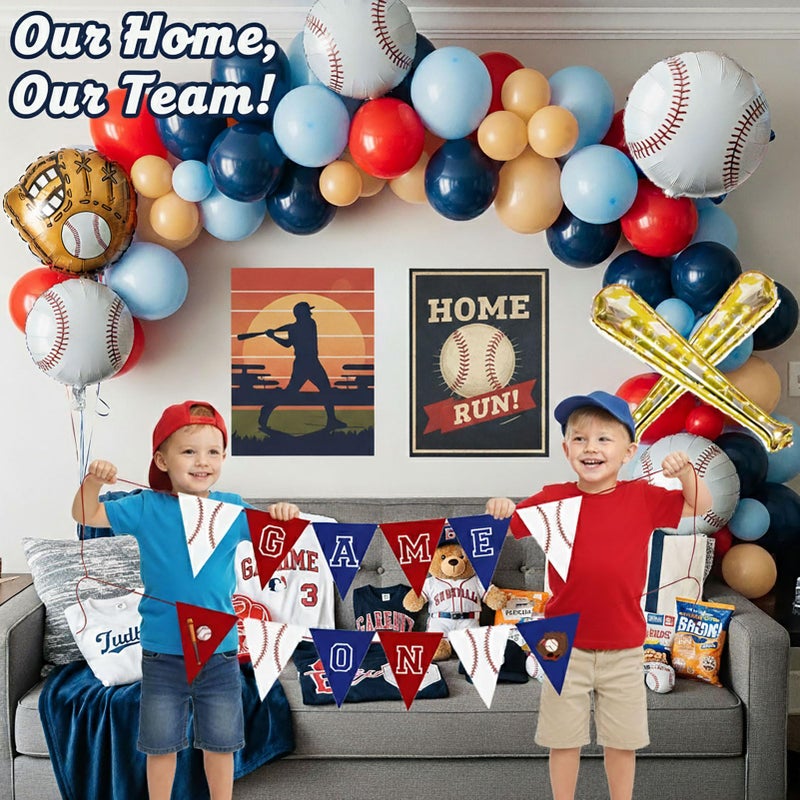 yeewaka Baseball Balloon garland kit 170pcs Navy Blue Red White and Diy large Starburst Baseball bat glove balloons fot Sport theme Party Rookie Year 1st Birthday decorations - Image 2