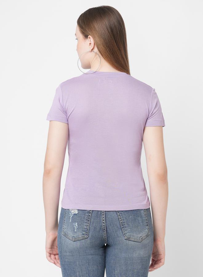 Mish Women Purple Embroidered Bird Detail Short Sleeve T-Shirt - Image 5
