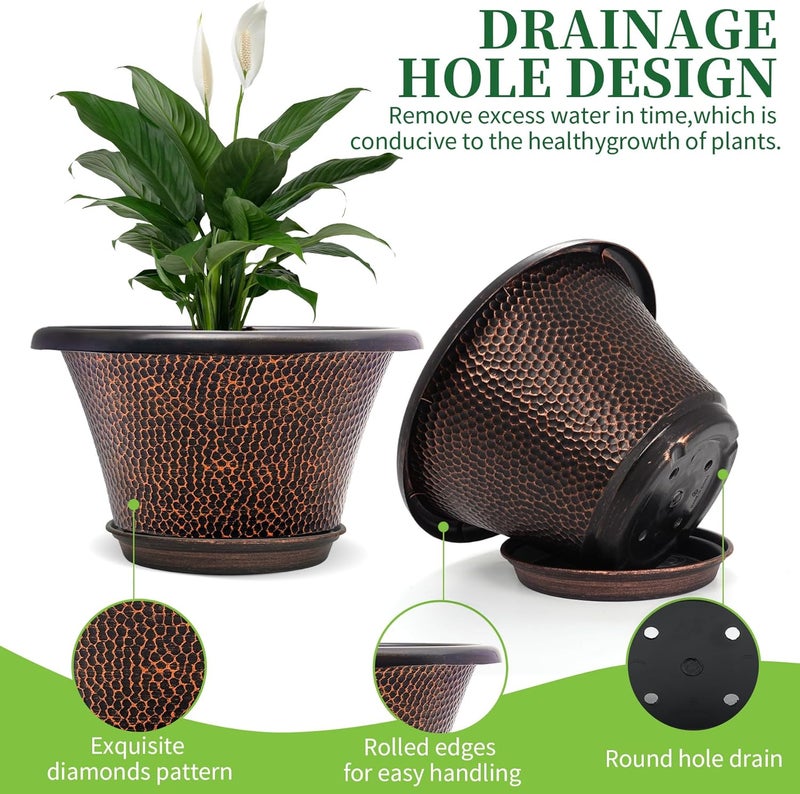 Quarut 12 Inch Pots for Plants,4 Pack Large Flower Pots with Drainage Hole & Saucer,Modern Planters for Indoor Outdoor Plants,Decorative Resin Garden Pots Brown - Image 3