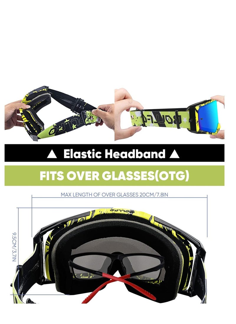 Excefore - Motorcycle Goggles, Dirt Bike Goggles, ATV Racing Motocross Goggle Glasses, UV Protection Windproof Anti Fog Racing Goggles, Racing Helmet Goggles, for Adults Men Women Youth Kids (Green) - Image 1