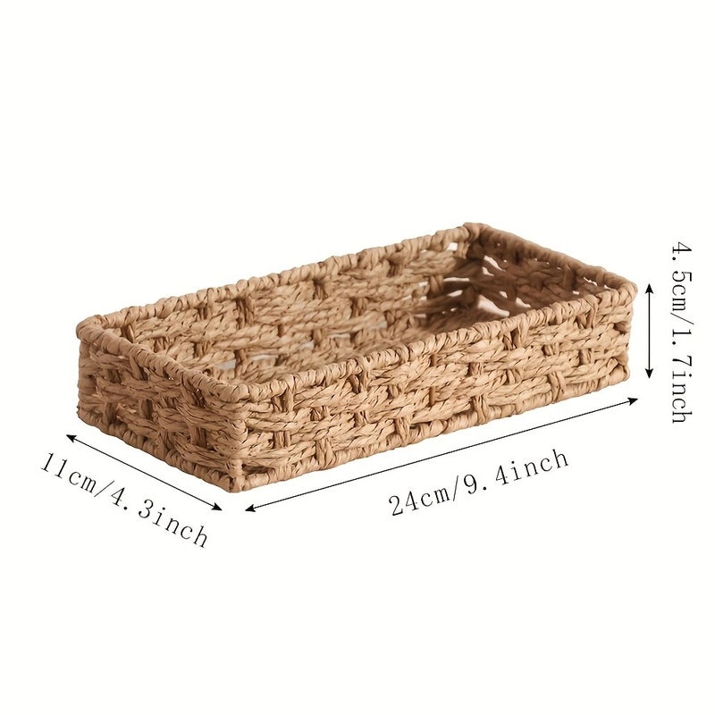 1pc Fashionable Japanese-style Light Brown Square Handmade Paper Woven Basket Desktop Sundries Organizer Cosmetic Storage Basket, Shelf Baskets - Image 3