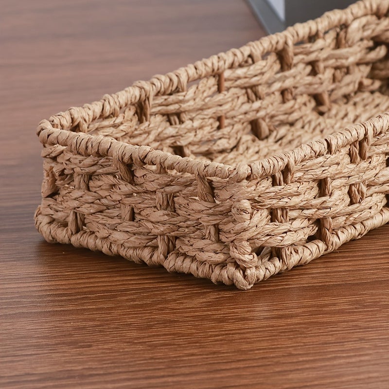 1pc Fashionable Japanese-style Light Brown Square Handmade Paper Woven Basket Desktop Sundries Organizer Cosmetic Storage Basket, Shelf Baskets - Image 5
