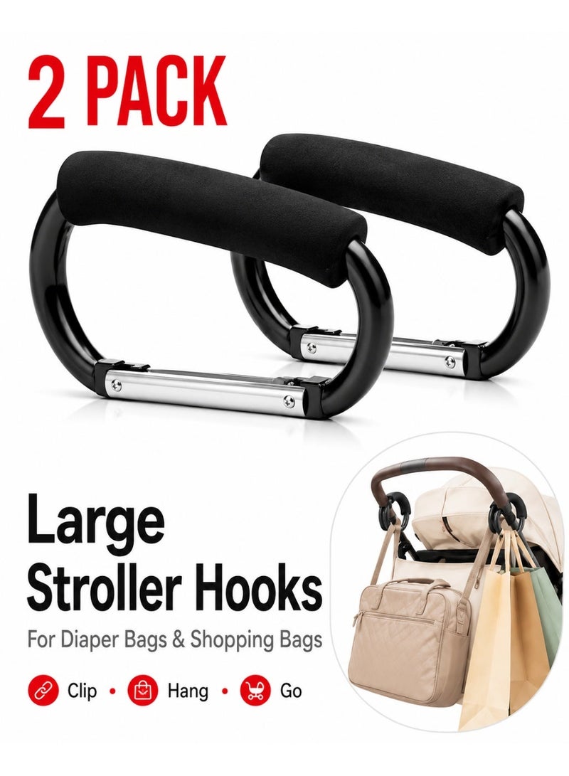 Daxiongmao 2 Pack Large Aluminum Carabiner Stroller Hooks, Heavy Duty Baby Stroller Clips for Diaper Bags, Shopping Bags, Pram, Cart, Wheelchair and Luggage, Universal Stroller Accessories - Image 1