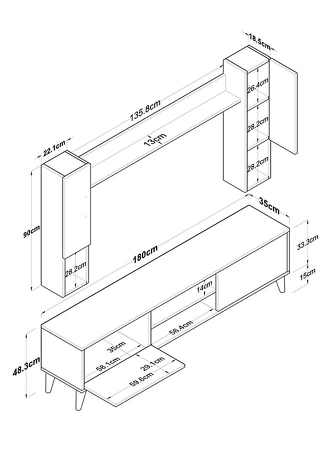Home Canvas Home Canvas Tv Unit With Wall Shelf Tv Stand With Bookshelf Wall Mounted With Shelf Modern Leg 180 cm - Walnut  - Image 5