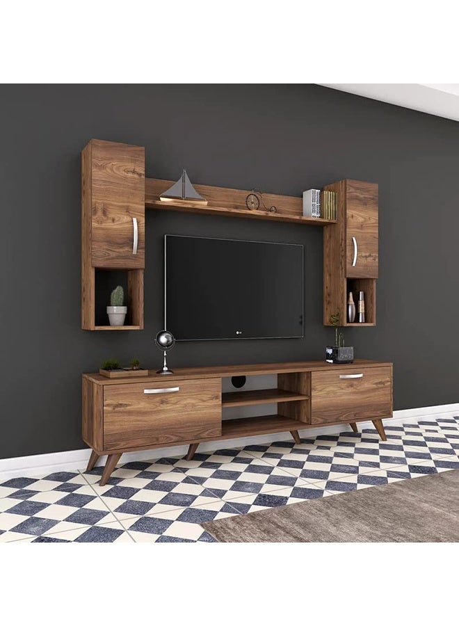 Home Canvas Home Canvas Tv Unit With Wall Shelf Tv Stand With Bookshelf Wall Mounted With Shelf Modern Leg 180 cm - Walnut  - Image 3