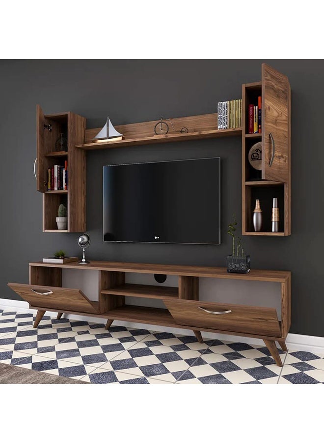 Home Canvas Home Canvas Tv Unit With Wall Shelf Tv Stand With Bookshelf Wall Mounted With Shelf Modern Leg 180 cm - Walnut  - Image 2