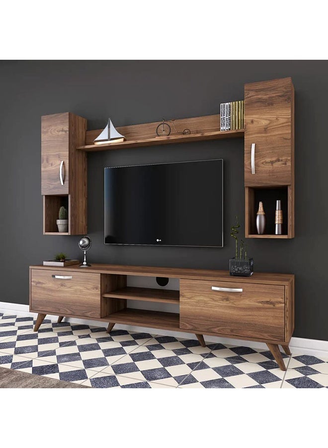 Home Canvas Home Canvas Tv Unit With Wall Shelf Tv Stand With Bookshelf Wall Mounted With Shelf Modern Leg 180 cm - Walnut  - Image 1