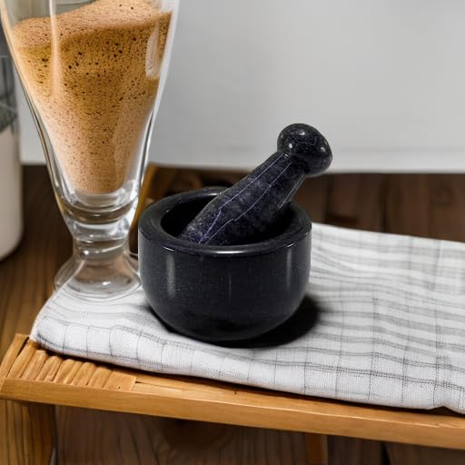 KLEO Stone Mortar and Pestle (Very Small Size) Ginger, Medicine Pills Grinder Masher - (Black) - Image 5