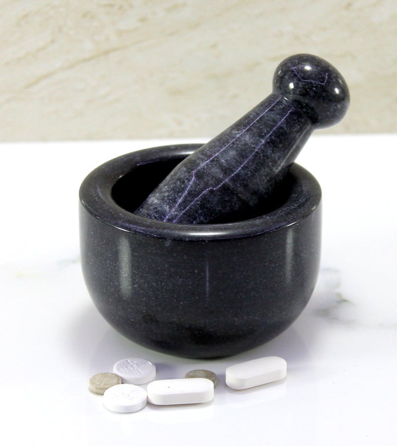 KLEO Stone Mortar and Pestle (Very Small Size) Ginger, Medicine Pills Grinder Masher - (Black) - Image 1