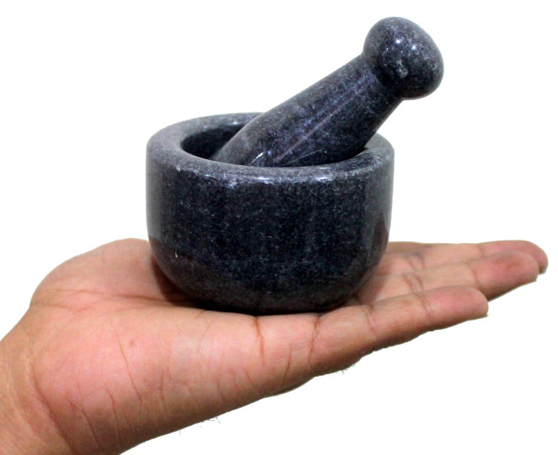 KLEO Stone Mortar and Pestle (Very Small Size) Ginger, Medicine Pills Grinder Masher - (Black) - Image 4