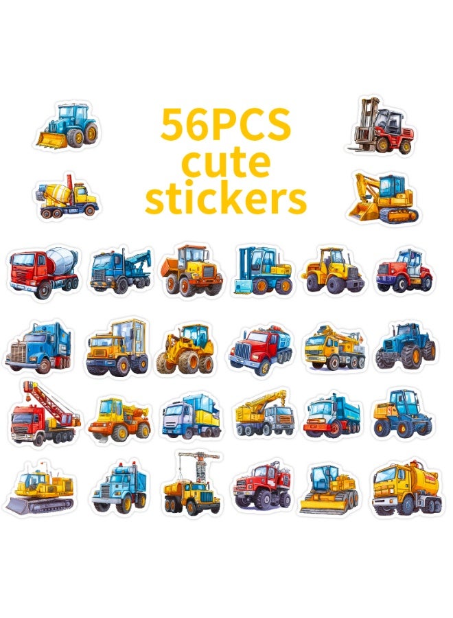 56Pcs Construction Vehicle Sticker for Boys Car Stickers Waterproof for Water Bottles Skateboard Car Bike Phone Case Laptop Suitcase Case Decal Gift - Image 3