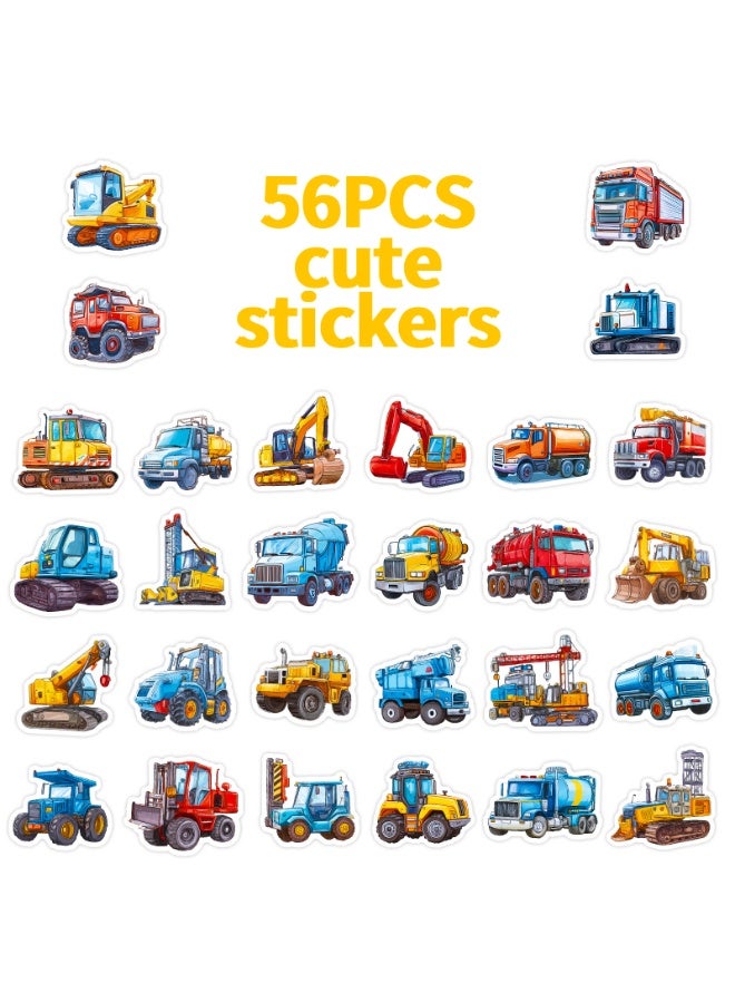 56Pcs Construction Vehicle Sticker for Boys Car Stickers Waterproof for Water Bottles Skateboard Car Bike Phone Case Laptop Suitcase Case Decal Gift - Image 2