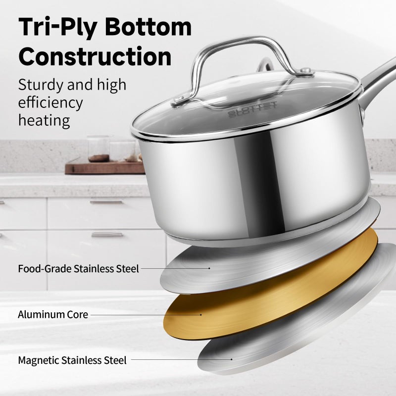 SLOTTET 1Qt & 2Qt Stainless Steel Sauce Pan Set with Lid,4 Pcs Non Stick Saucepan,Small Kitchen Pots,Induction Compatible,PFOA FREE - Image 4
